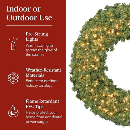 Best Choice Products 30in Large Artificial Pre-Lit Fir Christmas Wreath Holiday Accent Decoration for Door, Mantel w/Red Lighted Bow, 130 LED Lights, 220 PVC Tips, Power Plug-in