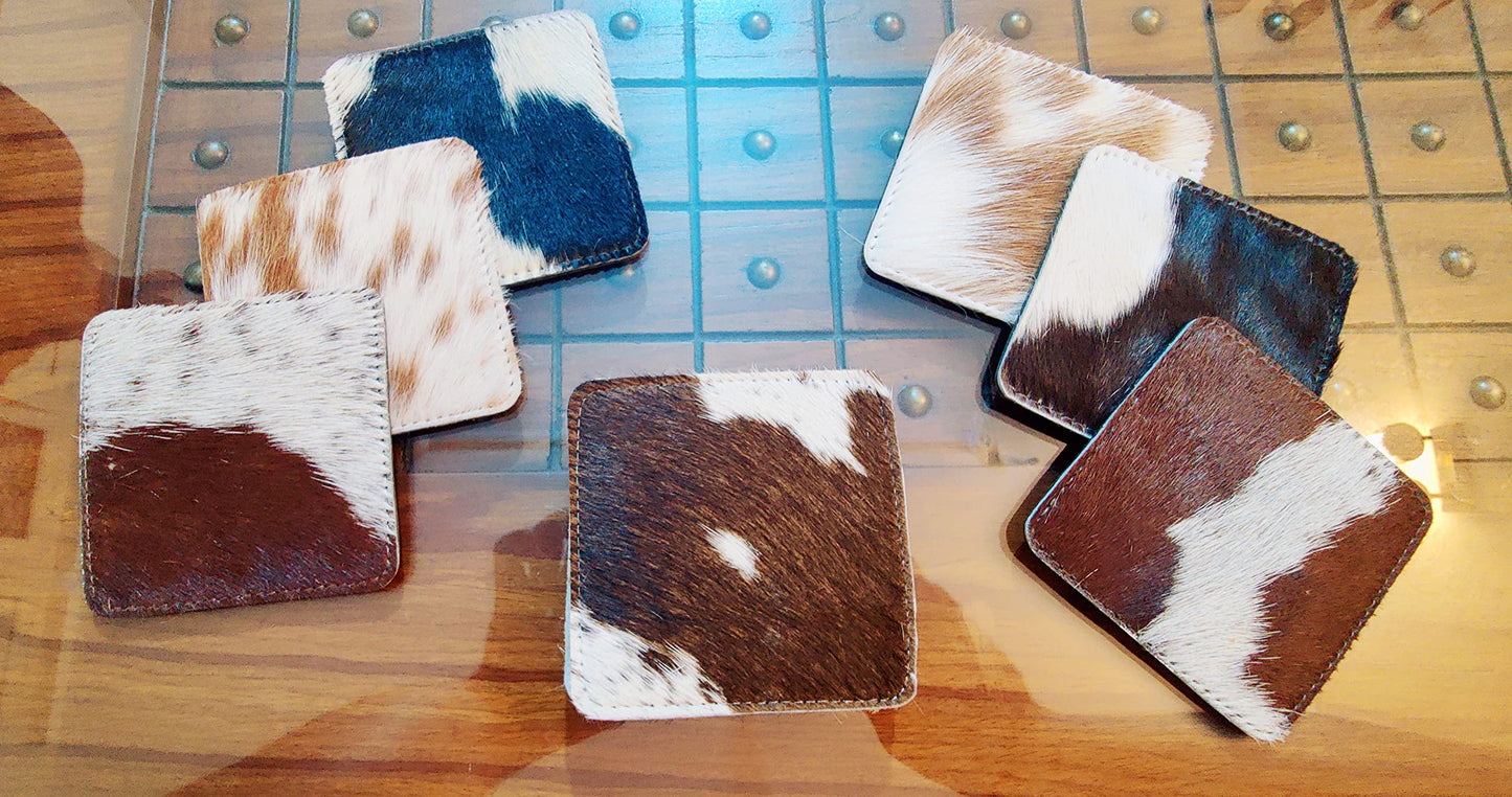 NGF Cowhide Coaster Set of 6 pcs Natural Cowhide Drink Coasters Hair On Square Coasters Leather Tea Cup Coasters Home Decor & Home Living Ideas Multicolor 4 x 4 x 0.5 inches