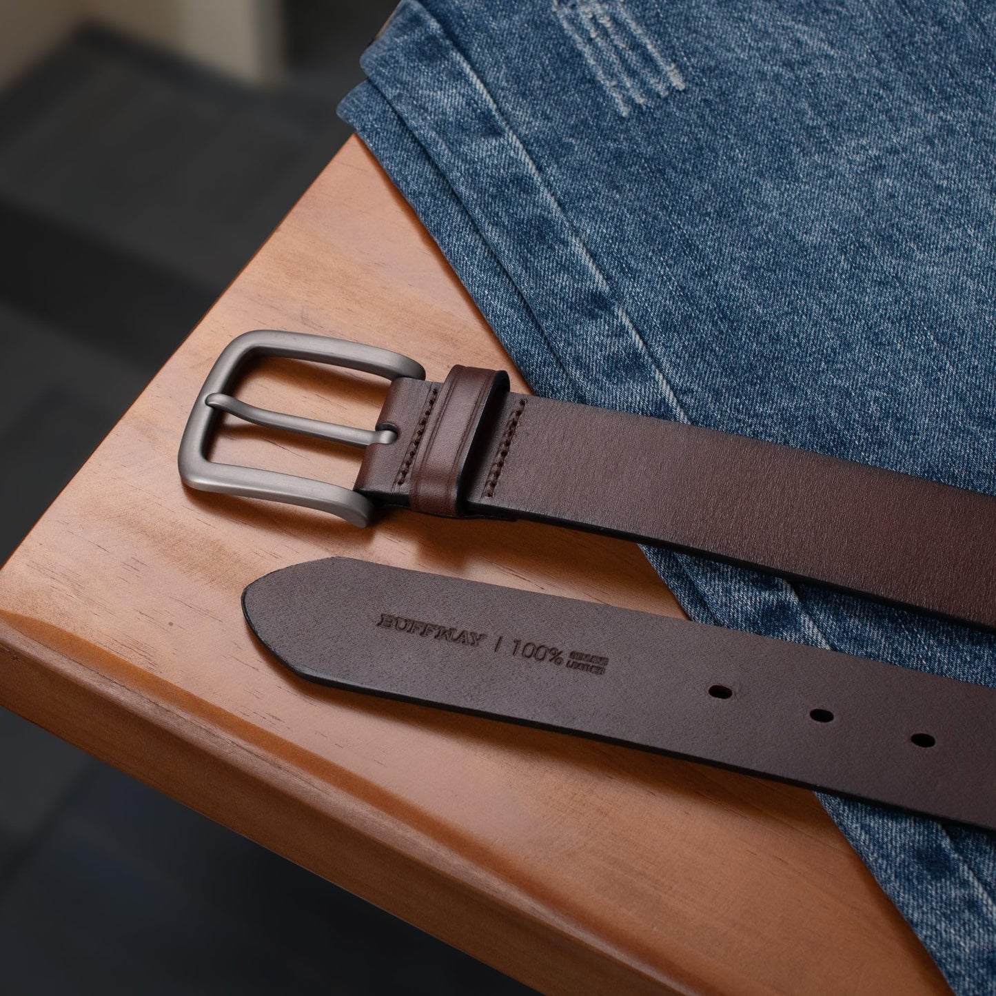 Buffway Men's Leather Belt,1.5" Handcrafted Top-Grain Leather – Durable,Comfortable,Suitable for Everyday Formal & Casual Wear - Size 36" Brown