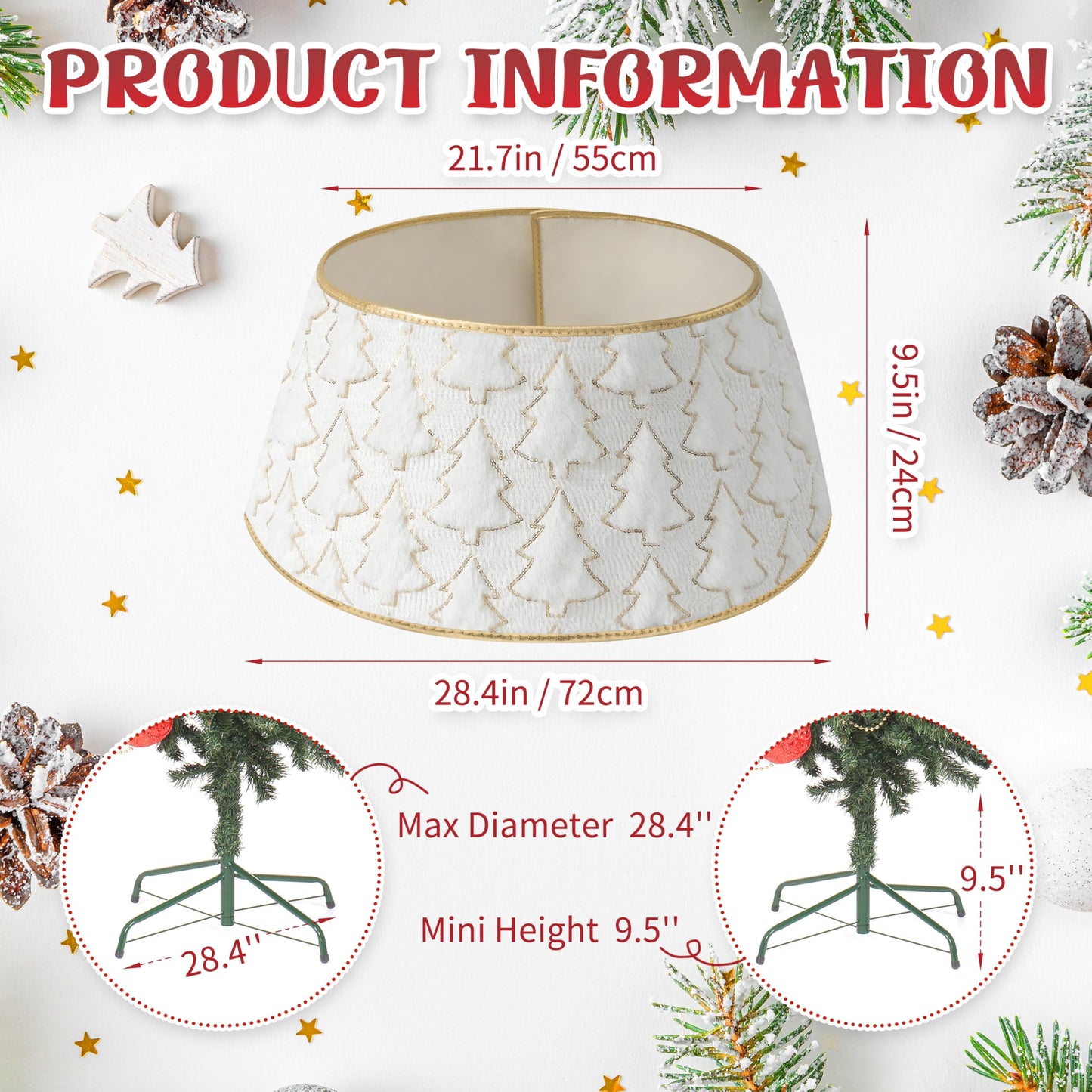 Faux Plush Christmas Tree Collar,Rustic Farmhouse Tree Skirt Ring with Xmas Tree Textured Pattern for Holiday Christmas Indoor Home Decor（White）