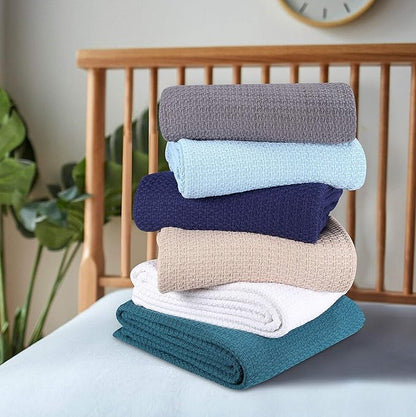 Elvana Home 100% Cotton Bed Blanket, Breathable Bed Blanket Twin Size, Cotton Thermal Blankets Twin, Perfect for Layering Any Bed for All Season, Navy Blue