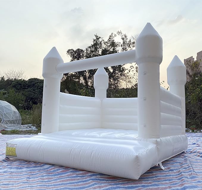 White Bounce House Castle with Air Blower 13FT, PVC Inflatable Bouncy Castle White Jumper Bouncy Castle Wedding Decorations Jumping Bed for Party Birthday(13FT x 11.5FT x 10FT)