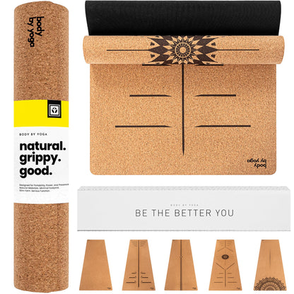 Luxury Cork Yoga Mat - Non Slip, Extra Thick Grip. Thicker, Longer, and Wider for More Comfort and Support. Tough Enough For Hot Yoga. Natural, Non Toxic, and Eco Friendly. Optional Alignment Lines.