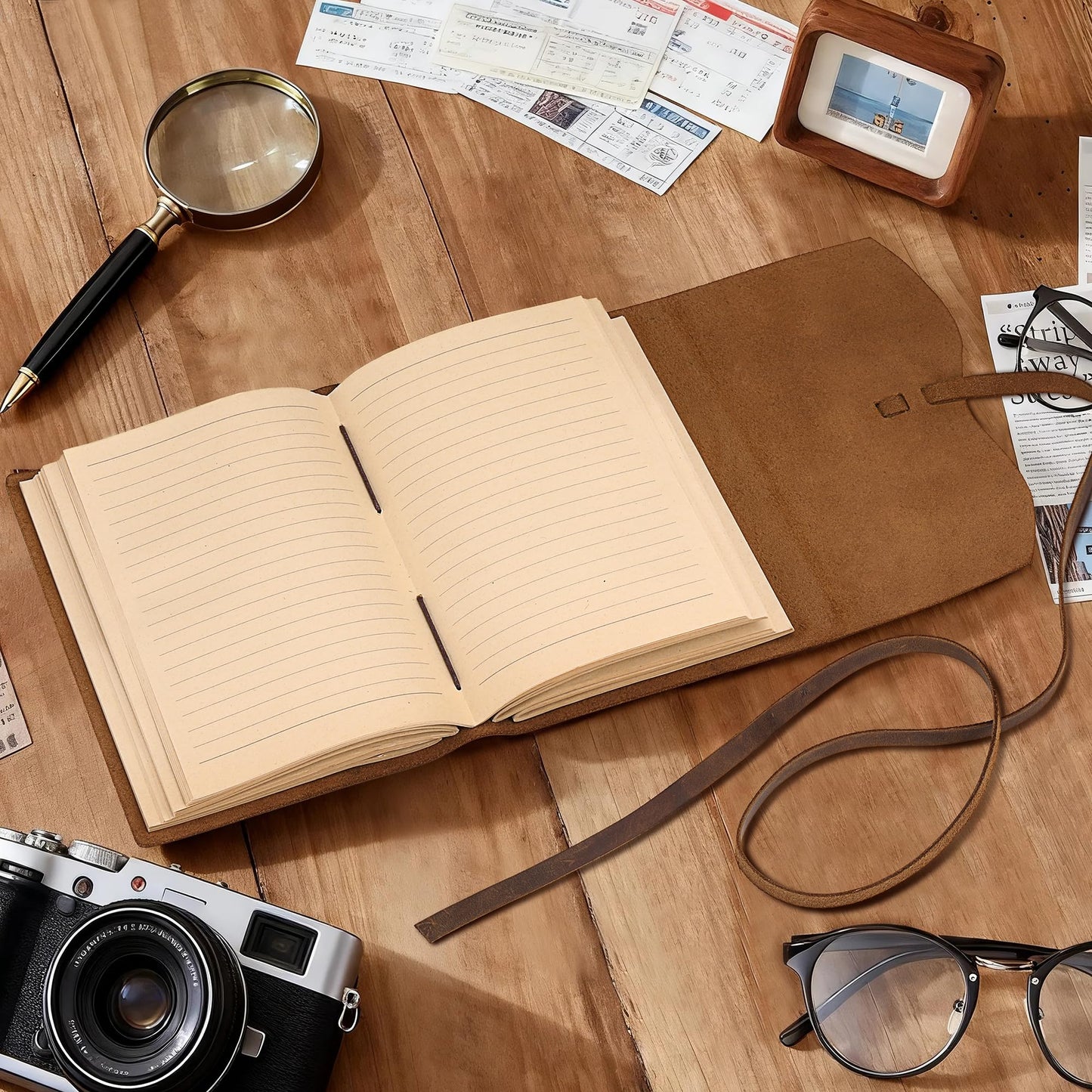 Carpetene Leather Journal Notebook Genuine Leather Bound Journal Cover for Writing 300 Handmade Kraft A5 Lined Pages Vintage Journal Daily Notepad for Men Women Travel, Brown (8''x6'')