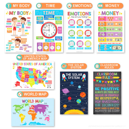 Hadley Designs 16 Educational Posters for Classroom Must Haves - Laminated Pre-K Posters for Toddler Homeschool Essentials, Toddler & Preschool Learning Activities, Kindergarten Classroom Decor
