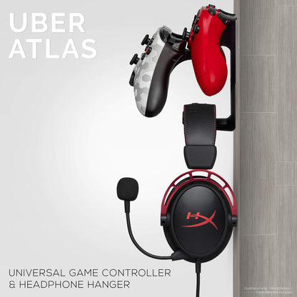 The UberAtlas Dual Game Controller & Headphone Stand Wall Mount Holder for Xbox ONE, Series X, PS5, PS4, PS3, Switch, STEELSERIES Gamepad & More, Stay Organized No Screws, by Brainwavz (Two Pack)