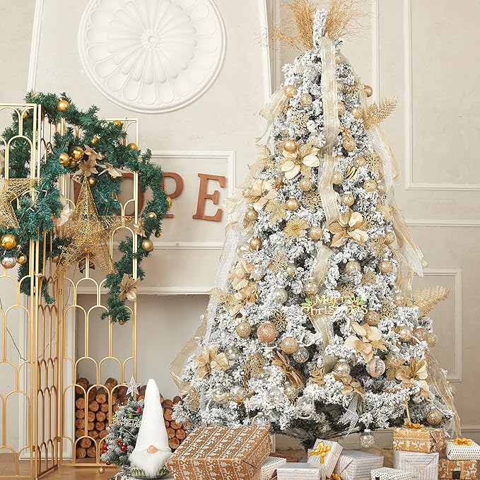 XmasExp 32ct Christmas Ball Ornaments Set -Gold Clear Plastic Shatterproof Xmas Tree Ball Decorations Hanging Baubles for Holiday Decor
