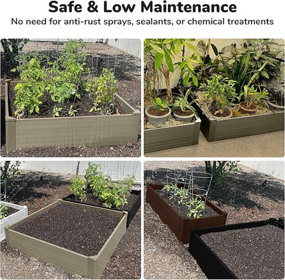 Raised Garden Bed - 4x4 ft Planter Box - Weathered Wood HDPE - No Tools Needed - DIY Kit for Urban Gardening, Flowers, Herbs & Vegetables - Made in The USA