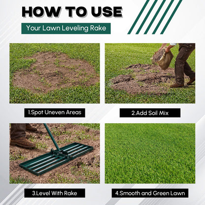 Gisafai Lawn Leveling Rake 30"x10" Heavy Duty Carbon Steel, 72" Adjustable Long Handle, Leveler Tool for Yard Garden Golf Course Soil Dirt Ground Surface Leveling