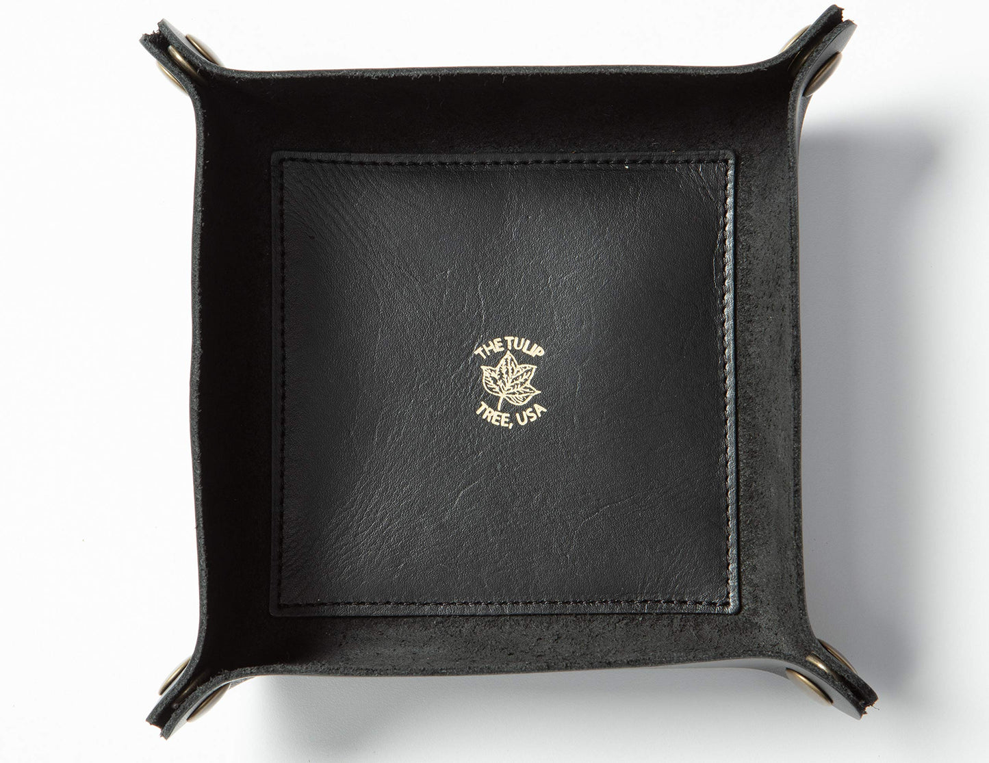 USA Handmade Premium Leather Valet Tray, Folds Flat! Dice Rolling Basket and Organizer with Brass Snaps - for Keys, Jewelry, Coin, EDC, Watch Storage Caddy - Black Medium