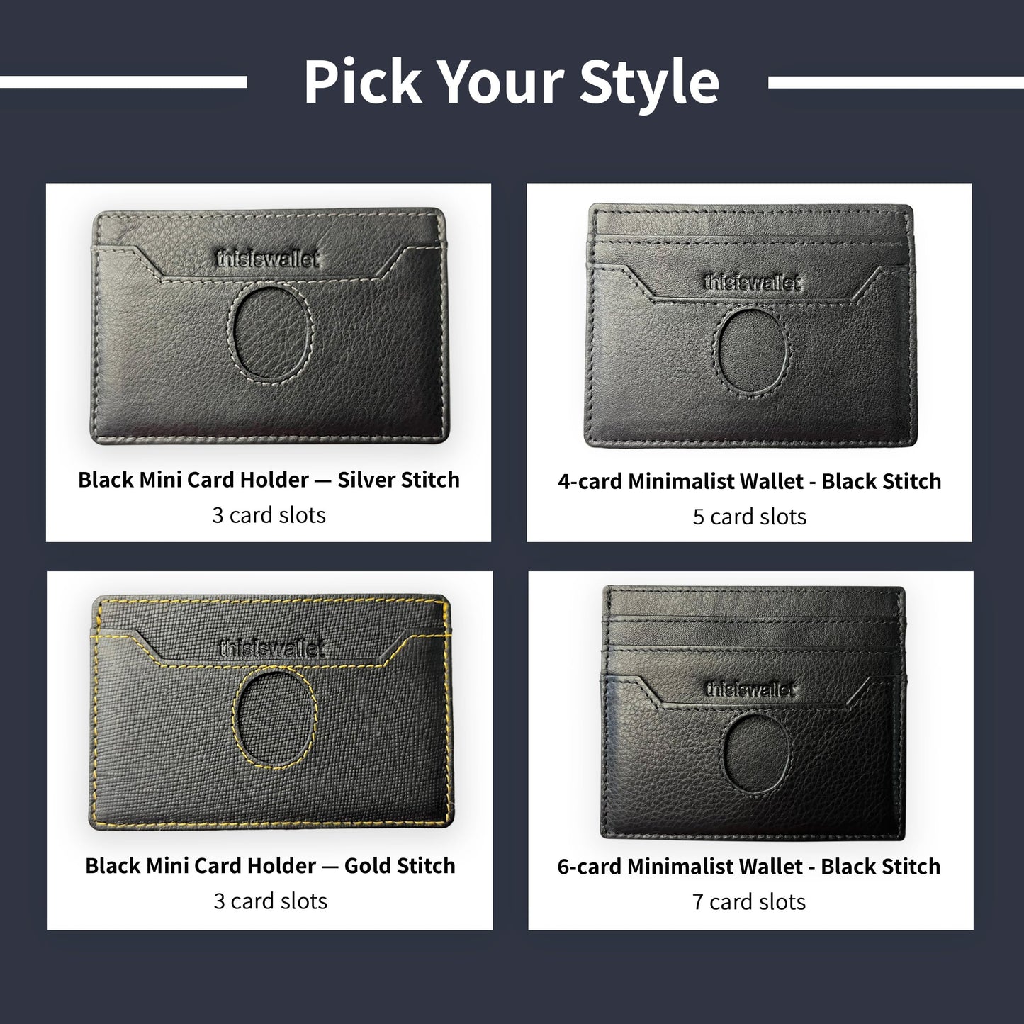6 Card Minimalist Wallet for Men & Women - Genuine Leather Ultra Thin Black Credit Card Holder - Compatible with Amex Cards