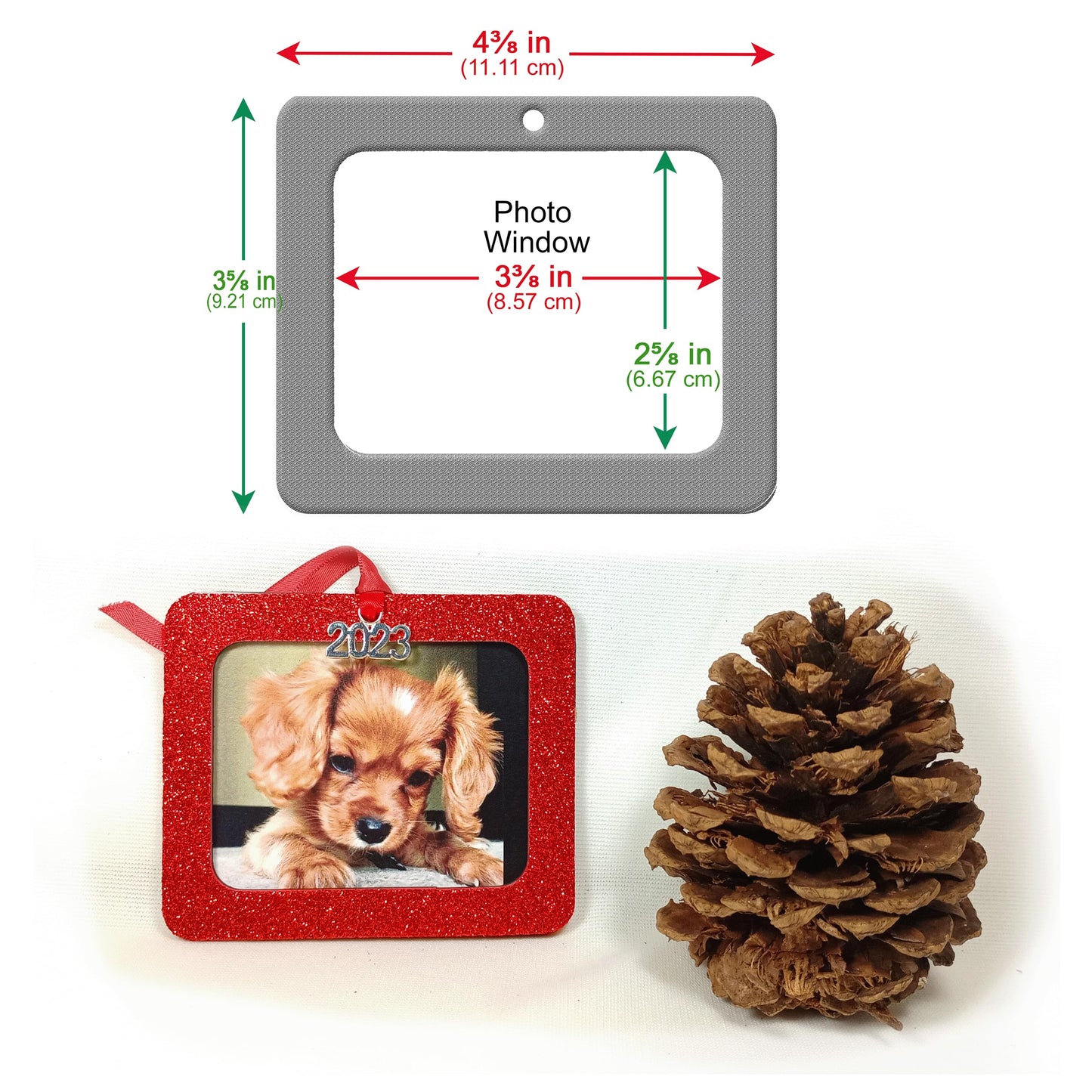 2024 Photo Ornaments for Christmas Tree, Classic Black and White Plaid Christmas Frame Ornament, Easy-Load Magnetic Design, with Satin Ribbon, Silver Charm Plus Photo Protector, Round, BW