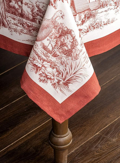 Maison d' Hermine Table Cloth Rectangle Table 100% Cotton 60 x 90 Inches Fall Tablecloth Reusable Everyday Use for Thanksgiving Christmas Decorations Dining Farmhouse Party (Holy Jouy - Red)