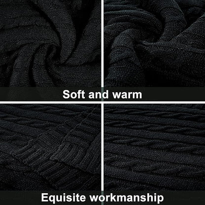 NTBAY 100% Pure Cotton Cable Knit Throw Blanket, Super Soft Warm 51x67 Knitted Throw Blanket for Couch, Sofa, Chair, Bed - Extra Cozy, Machine Washable, Comfortable Home Decor, Black