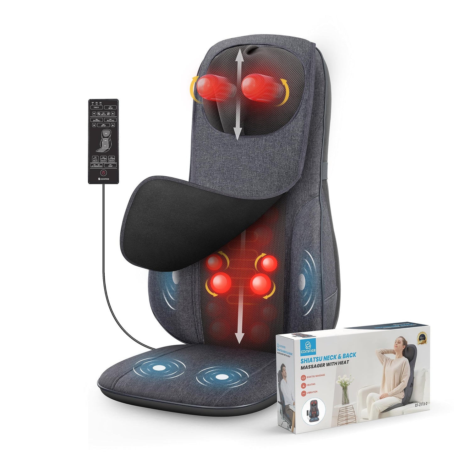 COMFIER Shiatsu Neck Back Massager with Heat, Adjustable Massage Chair Pad Back Support Massage Seat Cushion for Full Body Massager Gifts for Dad