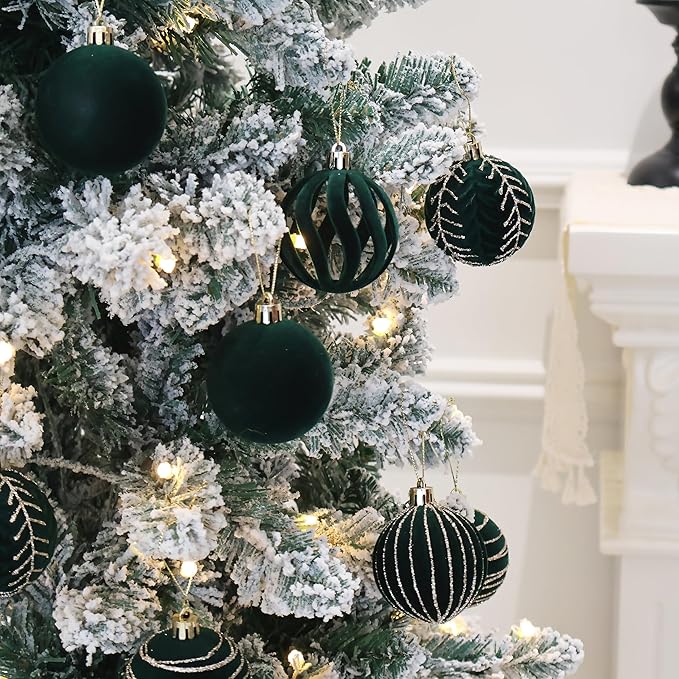 20PCS Velvet Ornaments for Christmas Tree, 2.36INCH Glitter Flocked Christmas Ornaments Decorations Balls Set Decor
