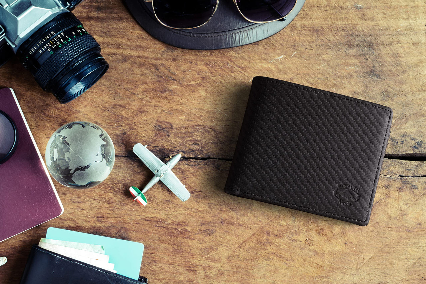 Stealth Mode Leather Bifold Wallet For Men - RFID Wallet With 8 Card Slots and Divided Billfold (Carbon Fiber)