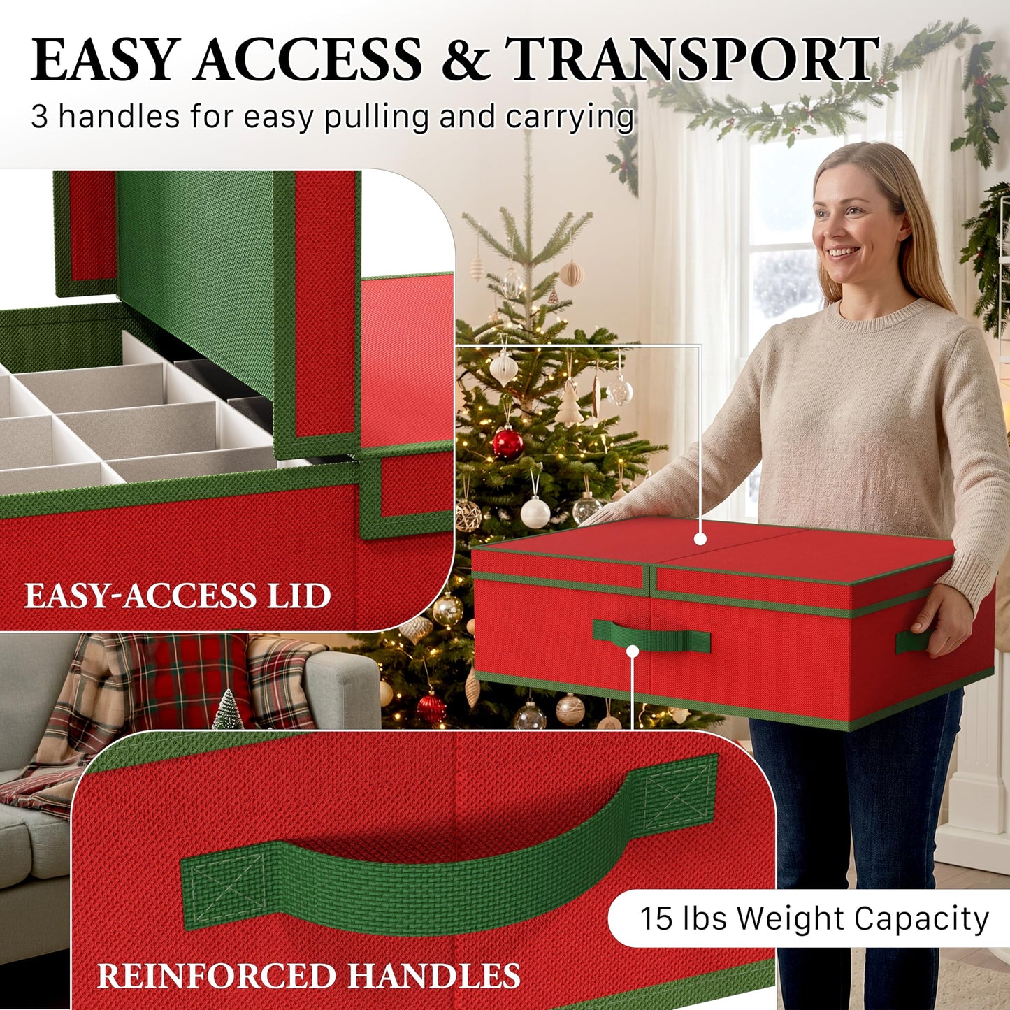 Simple Houseware Heavy-Duty Christmas Ornament Storage Bin for Oversized & Tall Finials, Fits 3.5 in Balls, Underbed Low Profile