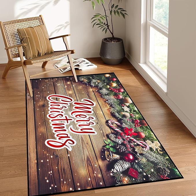 Merry Christmas Rug,Christmas Trees Decorative Indoor Bedroom Xmas Winter Welcome Door Mat Anti-Slip Rubber Area Rug for Seasonal Holiday Decoration,63" X 31"