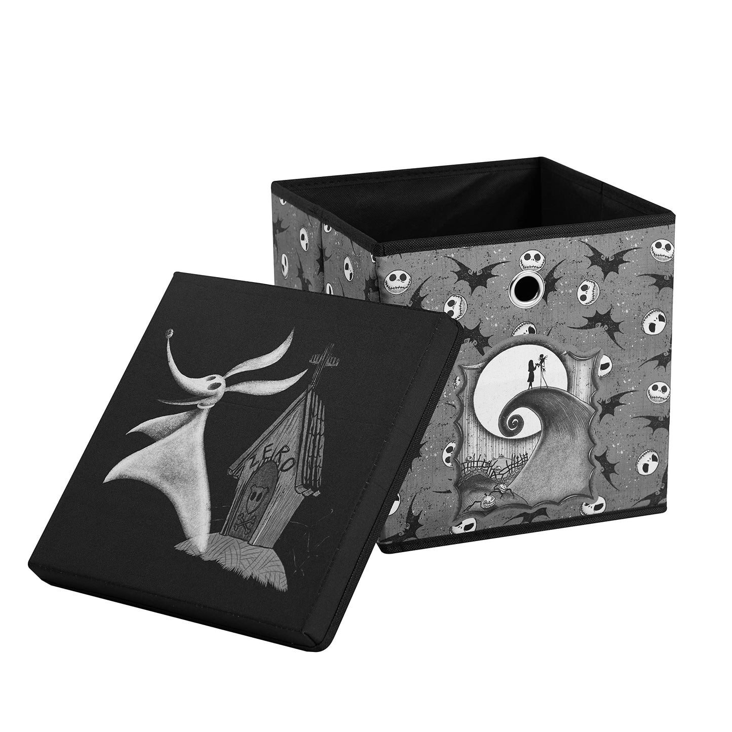 The Nightmare Before Christmas Collapsible Storage Cube with Removable Lid,10"x10"x10" Fabric Organizer Bin for Essentials