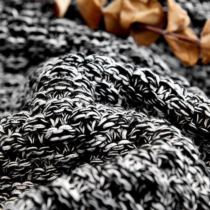 Longhui bedding Black Knitted Throw Blanket for Couch, Soft, Cozy Machine Washable 100% Cotton Sofa Cable Knit Blankets, 4.0lb Weight, 60 x 80 Inches Oversized, Black White Color