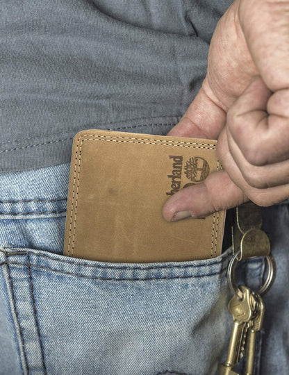 Timberland PRO Men's Slim Leather RFID Bifold Wallet with Back ID Window, Wheat/Pullman, One Size