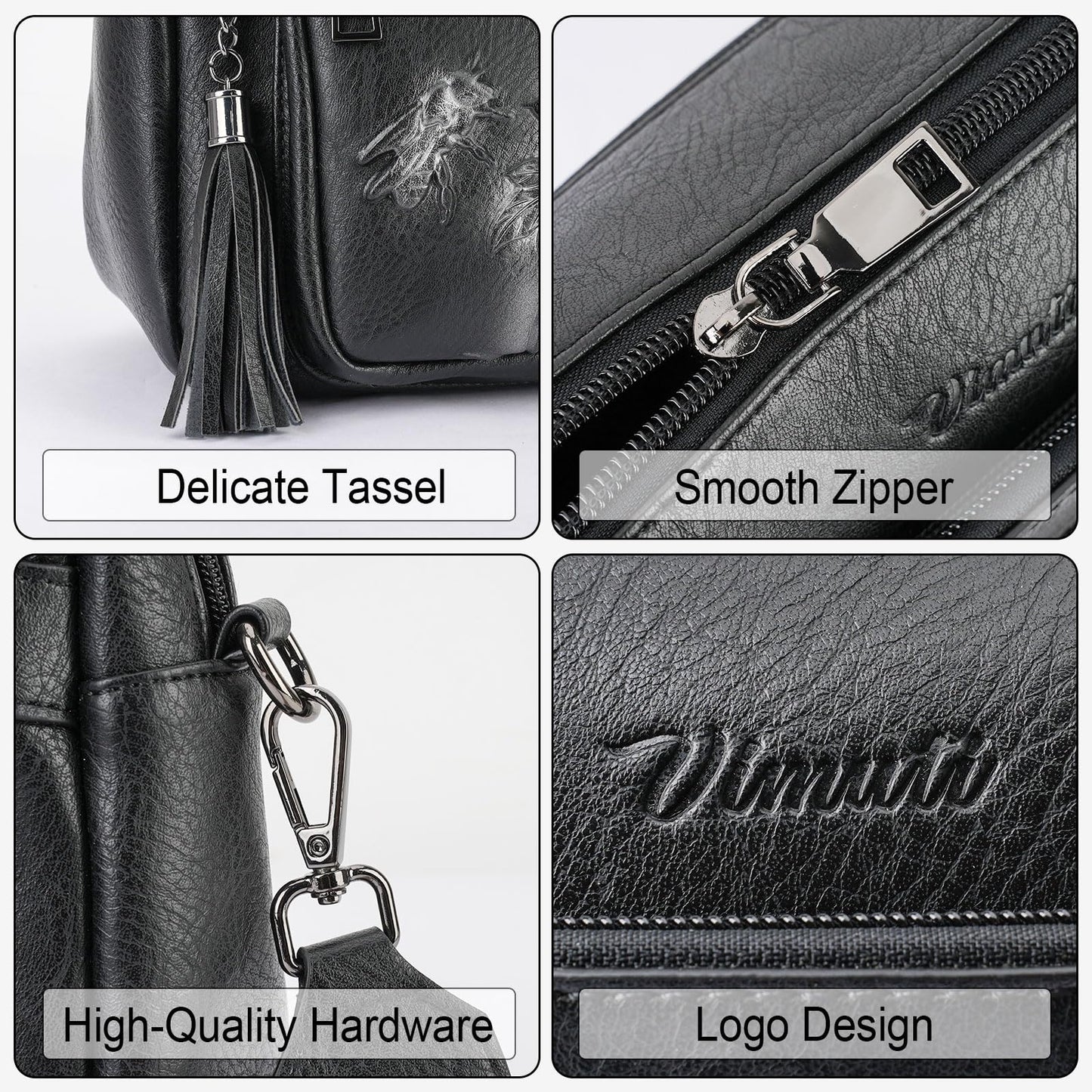 VIMUTI Crossbody Bags for Women Trendy, Vegan Leather Crossbody Purses Travel Shoulder Handbags Embossed Design (Black)