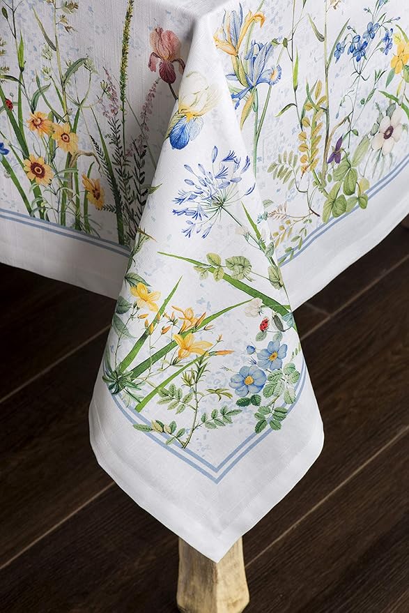 Maison d' Hermine Table Cloth Rectangle Table 100% Cotton 70 x 140 Inches Tablecloth Reusable Decorative for Dining Room, Farmhouse, Home, Party, Festive & Wedding Spring Summer - Fleurs De Mai