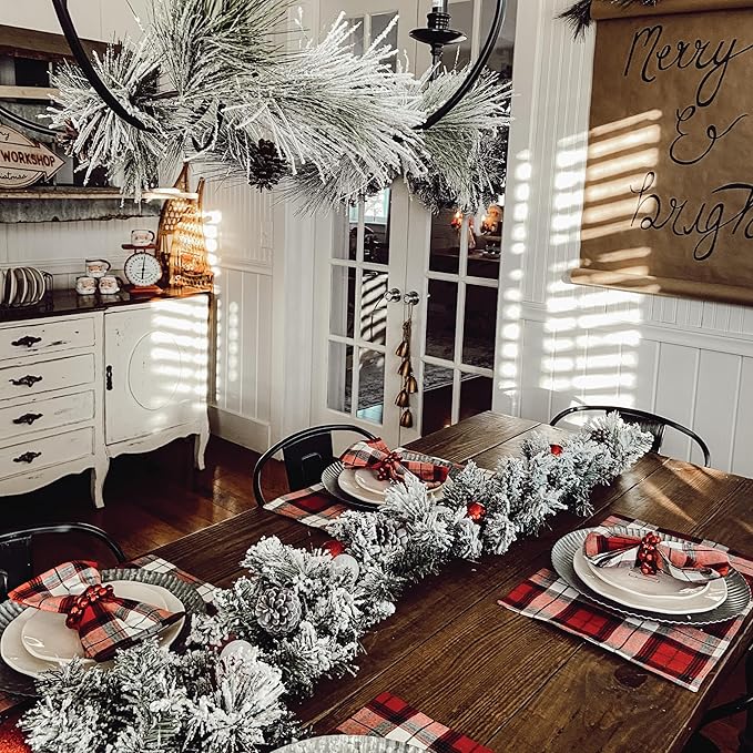 Fraser Hill Farm 24" Wreath and 6-Ft. Garland Set, Snow Flocked with Pinecones, FFCH002SET-0SN