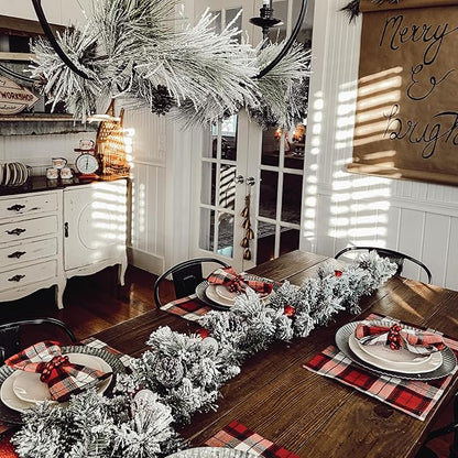 Fraser Hill Farm 24" Wreath and 6-Ft. Garland Set, Snow Flocked with Pinecones, FFCH002SET-0SN