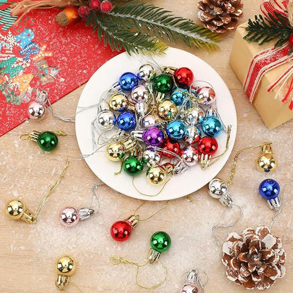 Jansun 120PCS Christmas Mini Balls Ornaments Multicolour Miniature Xmas Tree Hanging Decorations Small Vintage Glitter Balls for Holiday Party Outdoor Indoor DIY Craft Decor Supplies (Shiny Surface)
