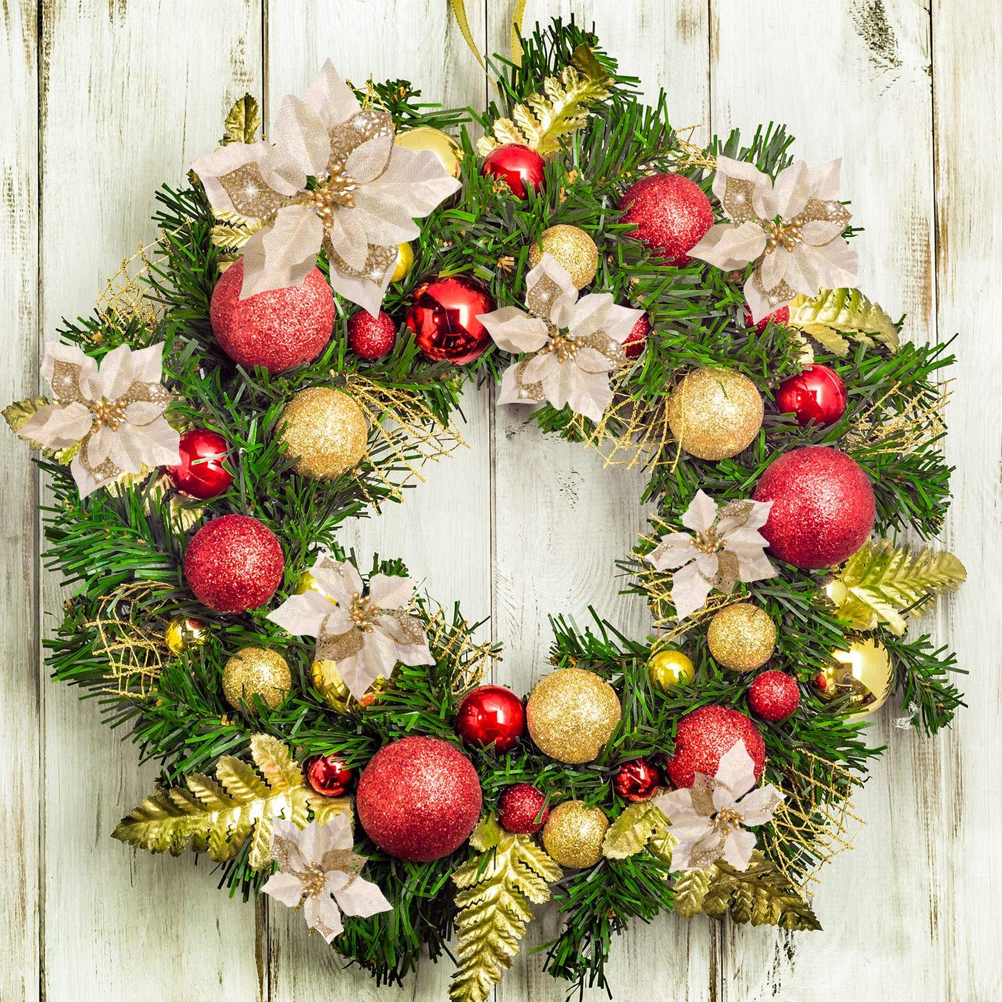 WILLBOND 36 Pieces Christmas Poinsettia Glitter Faux Flowers Christmas Artificial Flowers Tree Ornaments Topper Xmas Decorations(Gold)