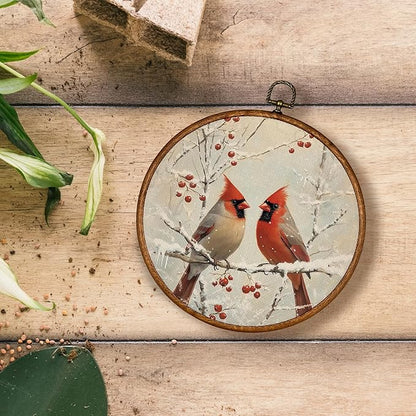KSDUT Cardinal Wall Decor Art - Memorial Wall Art Canvas Frame Hanging Prints, Vintage Winter Snowy Round Wall Art Decor for Home Farmhouse Bedroom Decorations 10"x10"