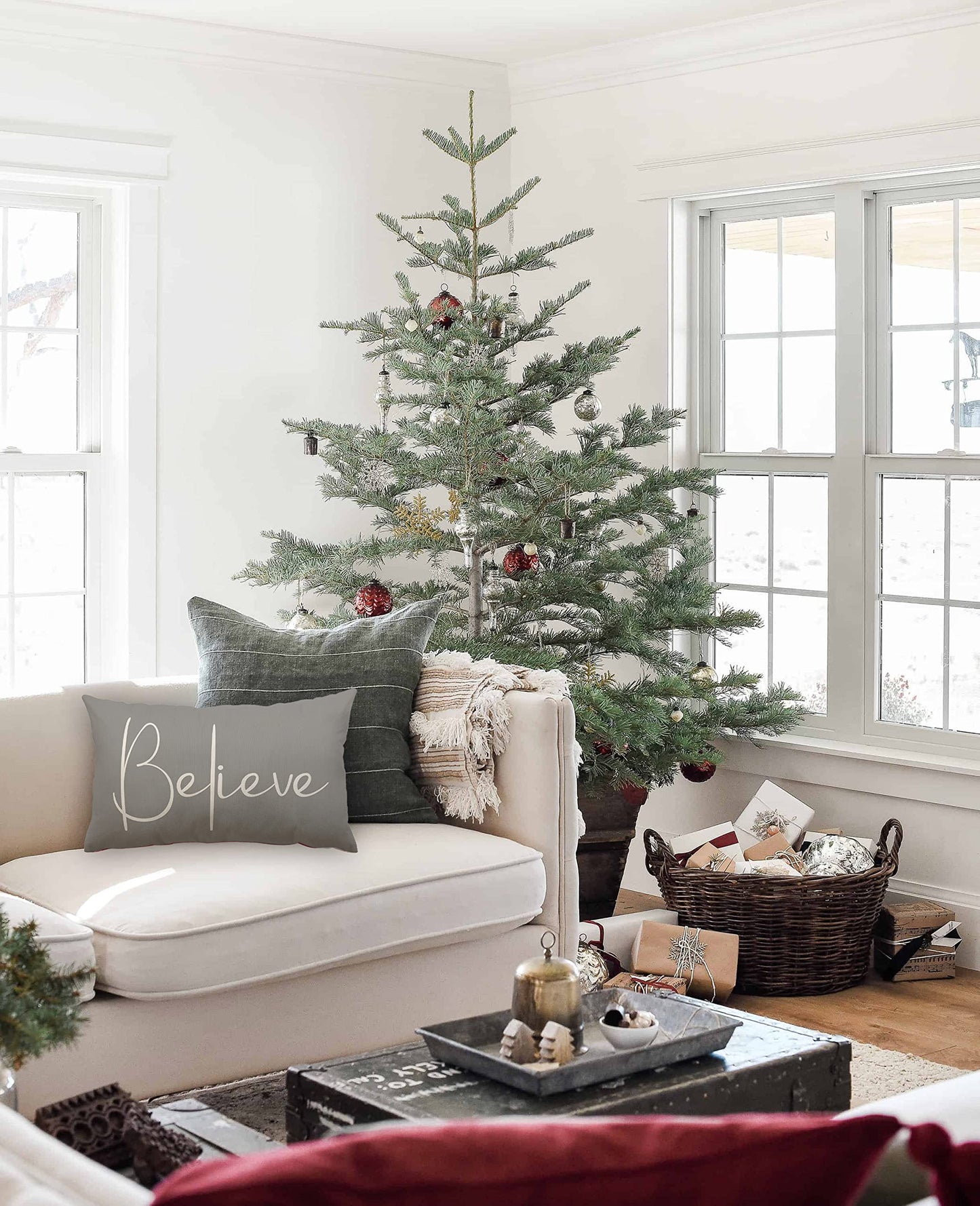 DFXSZ Christmas Throw Pillow Covers 12x20 Inch Set of 2 Merry Christmas Farmhouse Decorations Believe Holiday Decor Throw Cushion Case for Home Couch