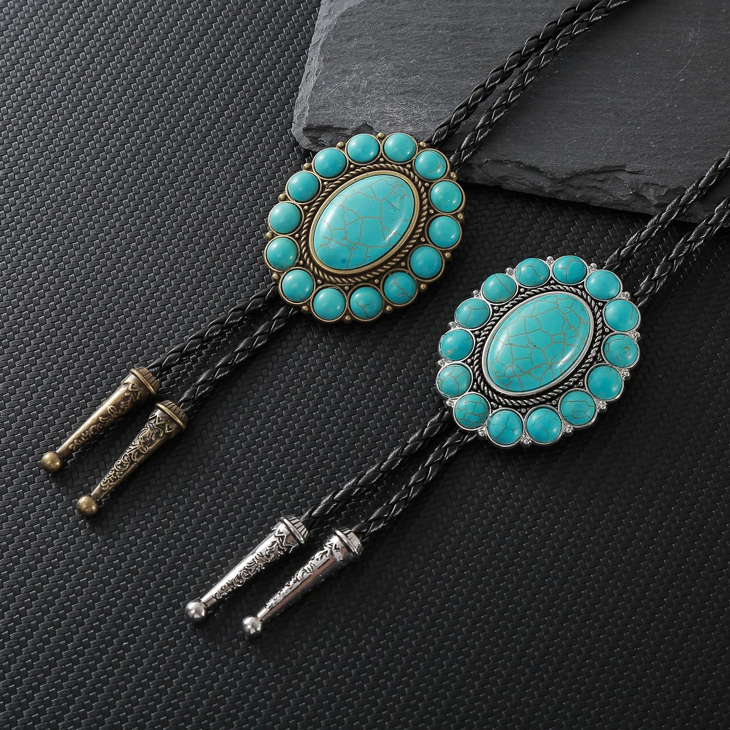 GelConnie Turquoise Bolo Tie for Women Cowboy Bolo Tie for Men Vintage Silver Bolero Ties Men Western Ties Natural Stone