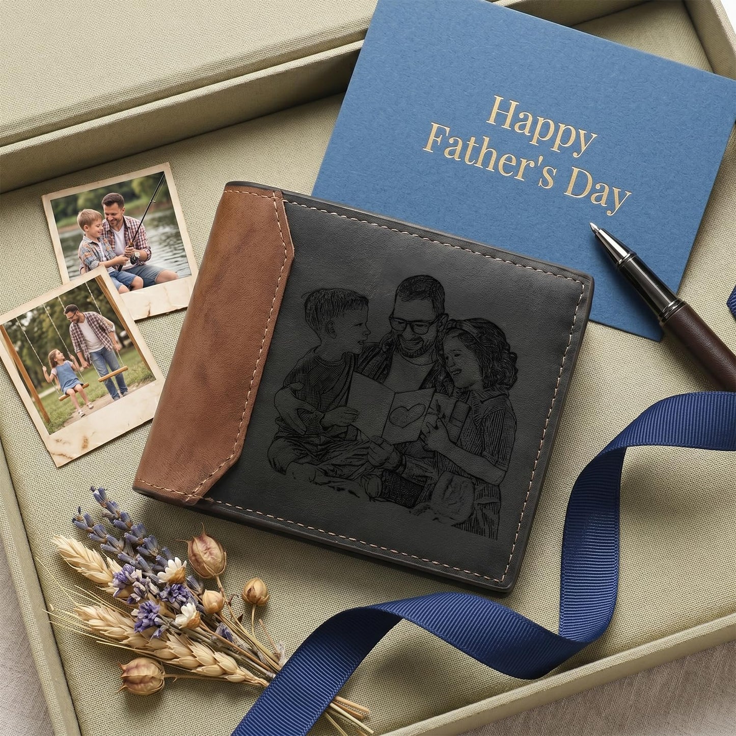 lagofit Custom Photo Wallets for Men - Personalized Fathers Day Wallet Engraved Picture & Initial Name Wallet for Men Christmas Gift for Dad, Boyfriend, Fathers (Style 5)
