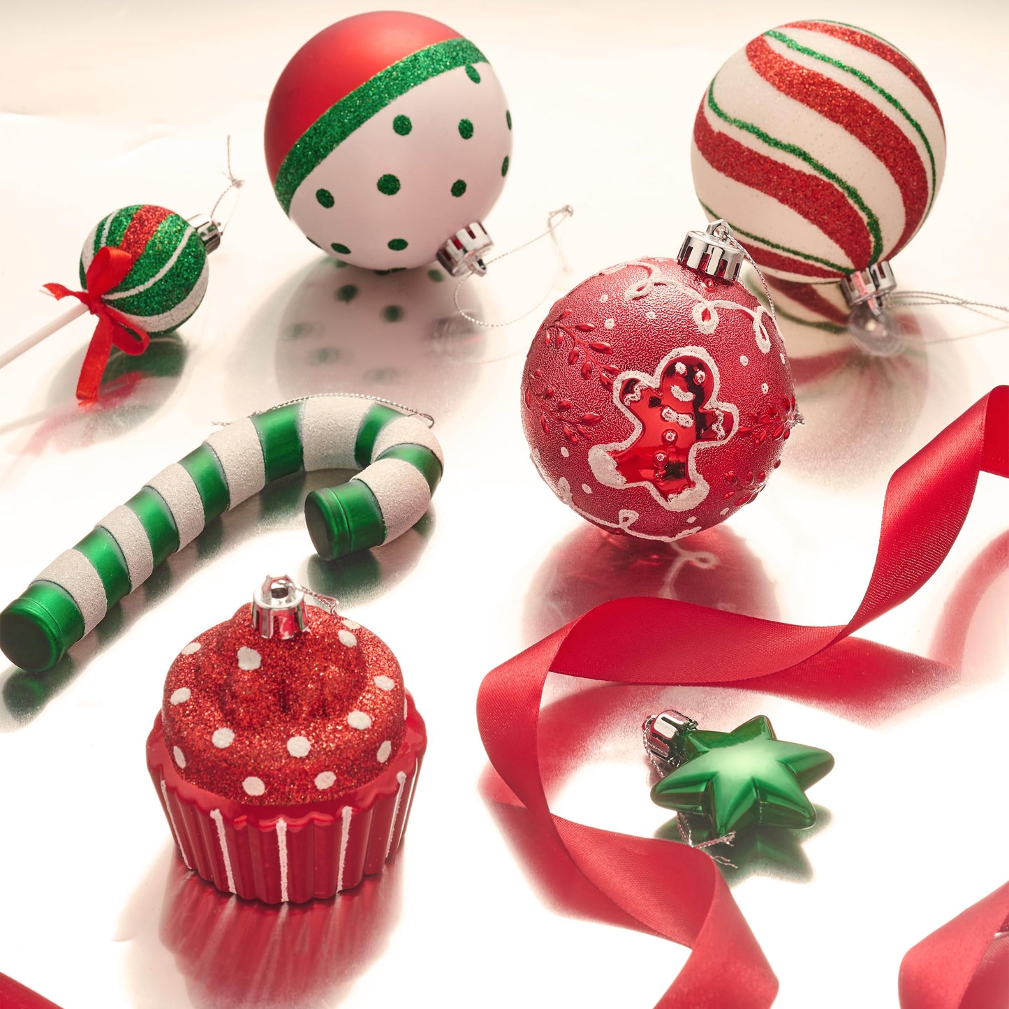 Valery Madelyn Christmas Ball Ornaments Set, 80ct Candy Cane Red Green White Shatterproof Christmas Tree Decorations, Variety Decorative Hanging Ornaments Bulk for Xmas Holiday Party Decor