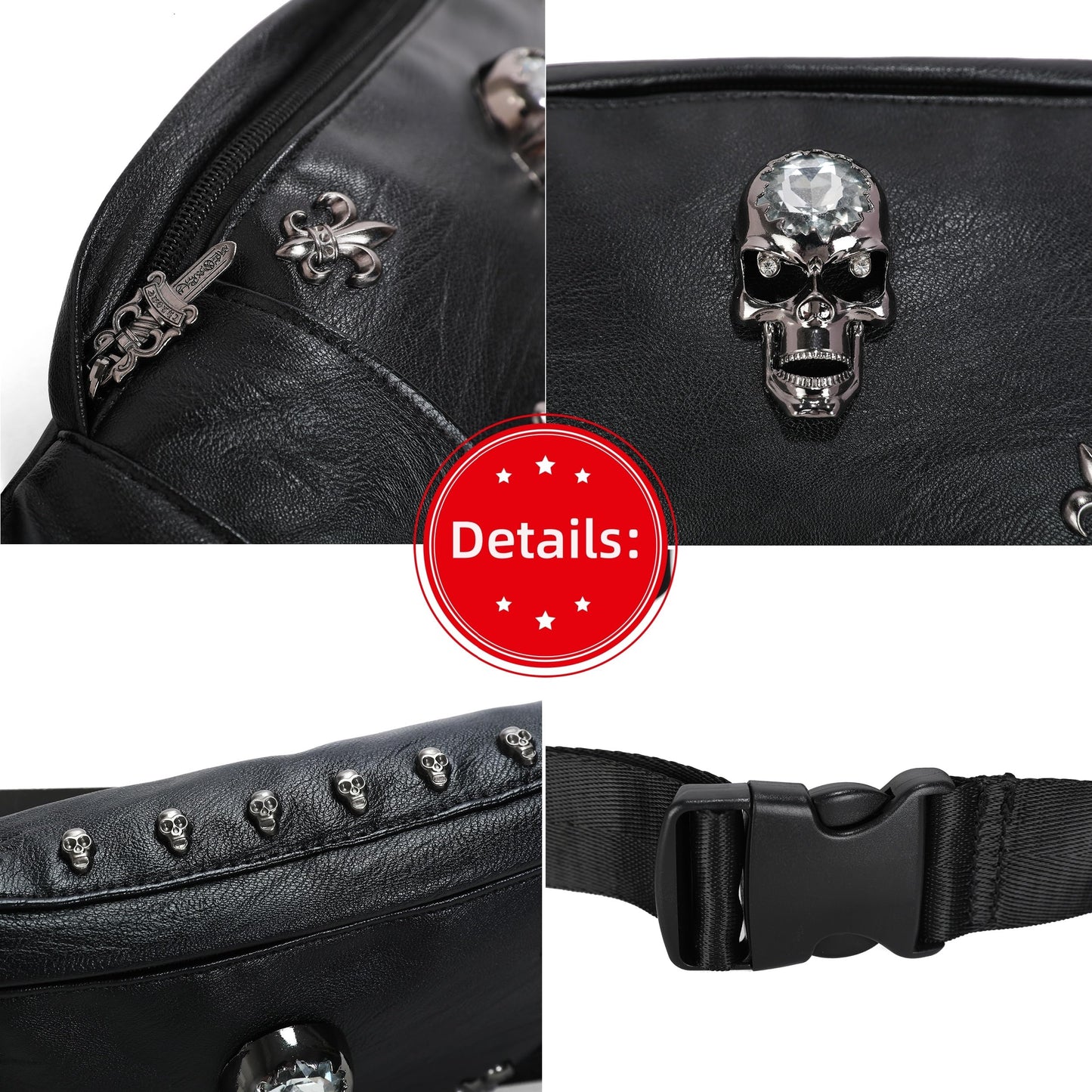 Skull Fanny Pack, Skeleton Waist Bag Multifunction PU Leather Hip Bum Bag,Gothic Fanny Bag for Men and Women,Skull Bumbags with Sturdy Zippers (Color 5)