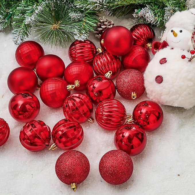 Joiedomi 24 Pcs Red Christmas Balls Ornaments Set, 2.36" Christmas Tree Ornaments Shatterproof, Xmas Balls Hanging Decorations for Tree Wreath Garland Holiday Wedding Indoor Party Decor