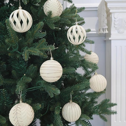 3.15INCH Beige Velvet Ornaments for Christmas Tree, 12PCS Glitter Flocked Christmas Ornaments Decorations Balls Set Decor