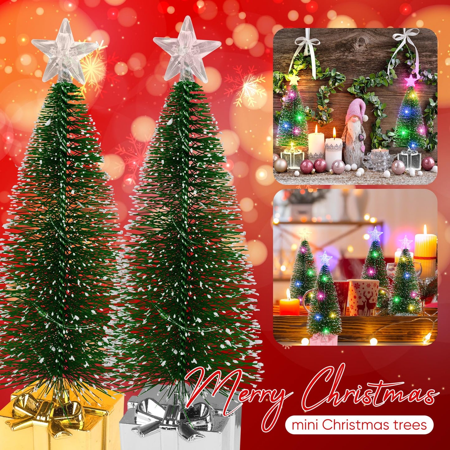 Mini Christmas Tree with Lights, 4 Pack Tabletop Christmas Tree with LED Lights for Indoor Christmas Decorations Holiday Party Ornagment, Christmas Centerpieces for Tables New Year Decoration(4)