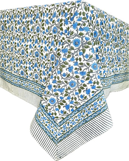 ATOSII Lake Como 100% Cotton Rectangle Fall Tablecloth, Handblock Floral Linen Table Cloth for Kitchen Dining Table I Parties Weddings Outdoors Easter Picnic I 60 X 90 Inches I 6 Seater