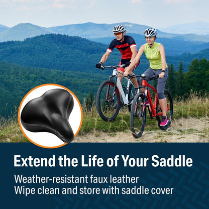 Bikeroo Extra Wide Replacement Saddle - Fits Indoor & Outdoor Bicycles - Steel Spring & Elastomer Suspension - Center Cutout - Memory Foam - Outdoor