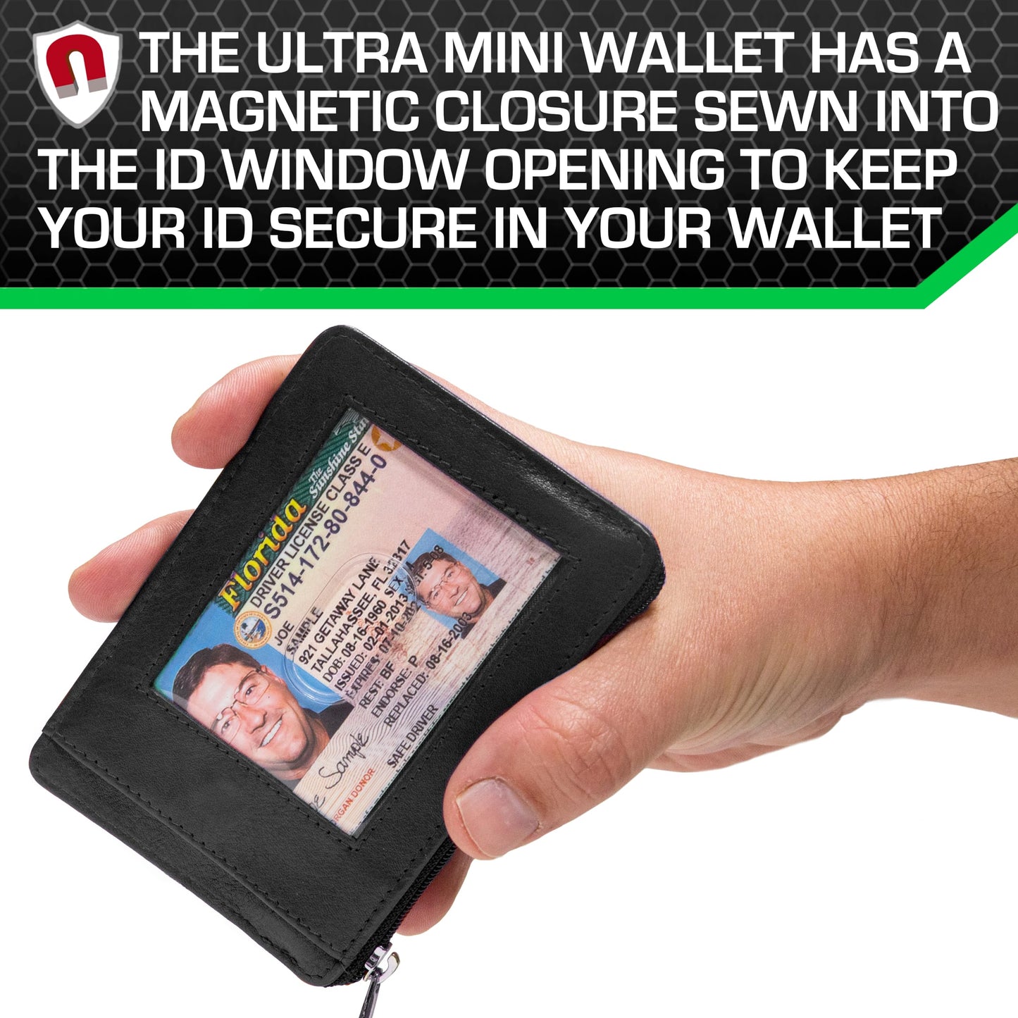 ID Stronghold RFID Front Pocket Wallet Mini Minimalist Wallet Slim Wallet Genuine Leather with Zipper, Small Black