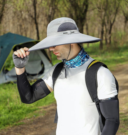 Leotruny Men Wide Brim Sun Hats UPF50+ Waterproof Breathable Bucket Hat for Fishing, Hiking, Camping (C04-light Grey)