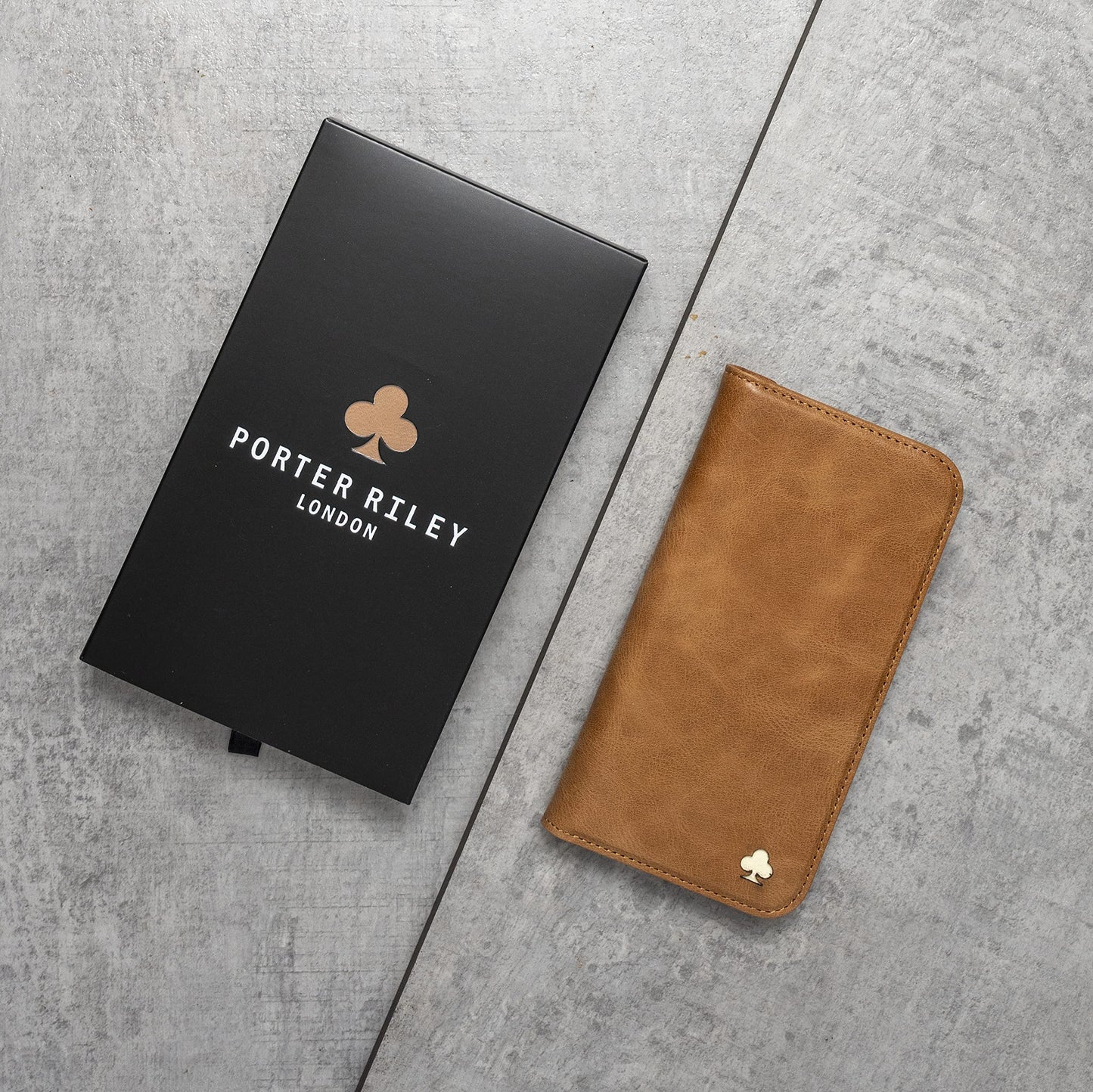 Porter Riley - Leather Case for iPhone 12 Mini (5.4"). Premium Genuine Leather Stand/Cover/Wallet/Flip Case with [Card Slots] [Horizontal Stand] [Durable Frame] (Tan)