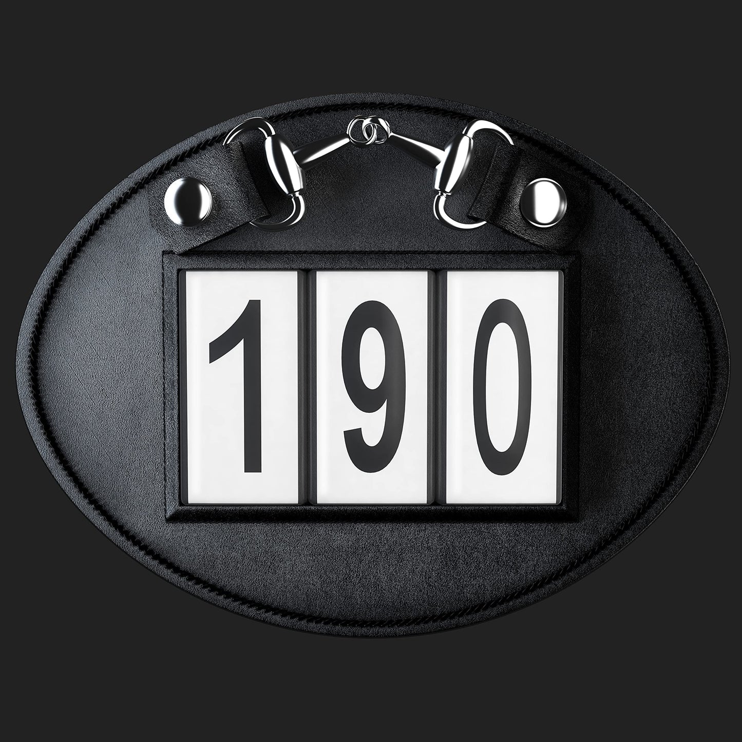 Echo Beach Equestrian Genuine Leather Number Holder Pair for Bridle or Saddle Pad. Oval with 3 Digit Easy Change Numbers. Built in Clip for Secure Attachment. 2 Number Holders Included