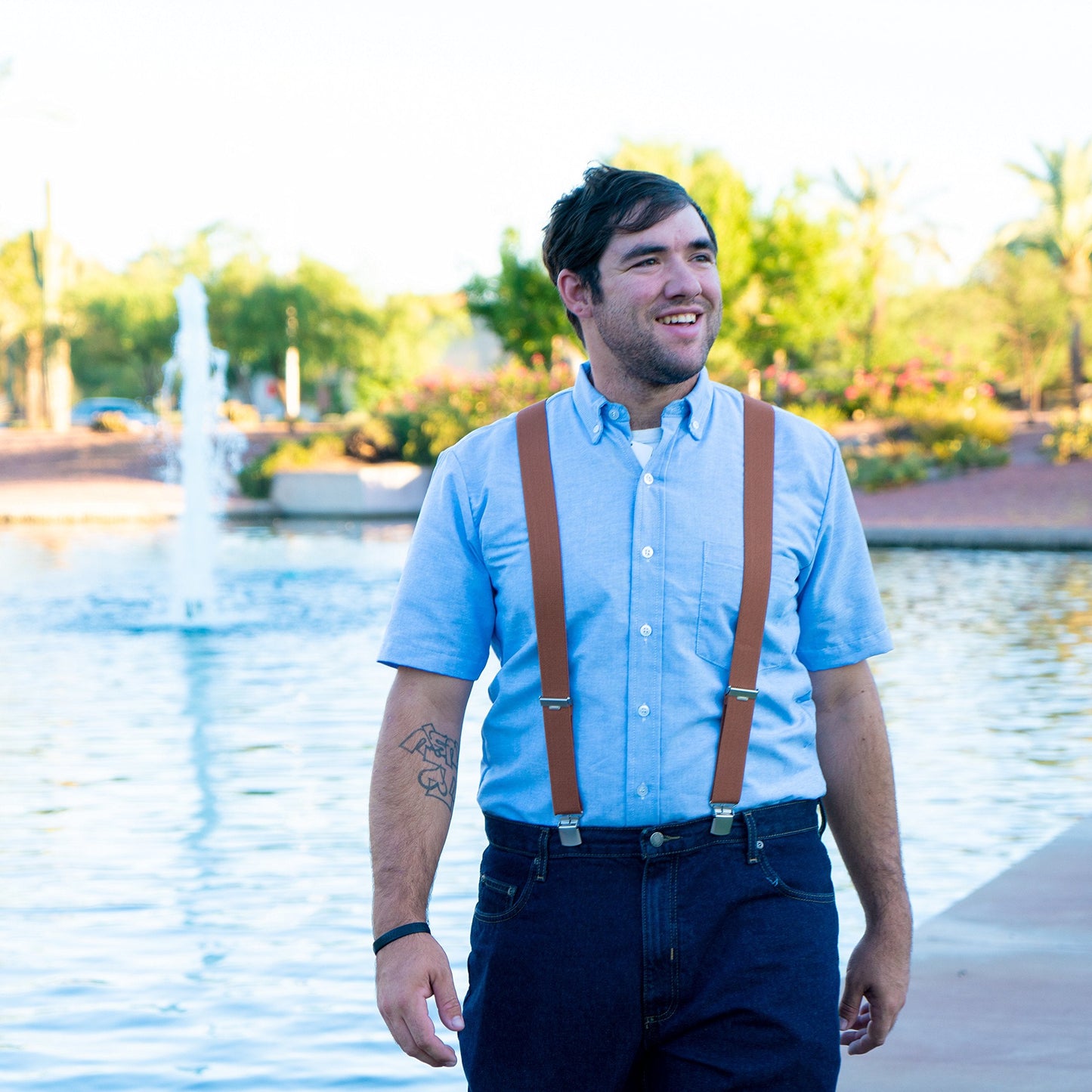 Bioterti Men’s Heavy Duty X- Back Suspenders-Adjustable Size, Long & Elastic Braces (Light Blue)