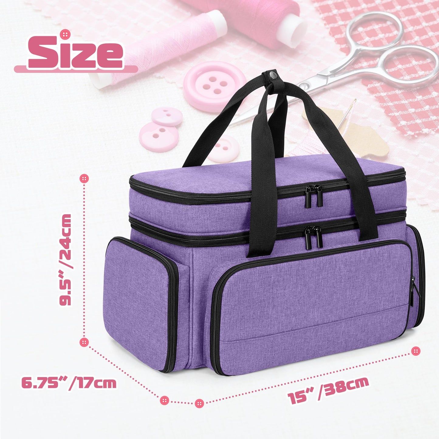 LUXJA Large 2 Layers Sewing Organizer Bag with 5 Detachable Dividers, Sewing Storage Bag for Sewing Supplies, Purple