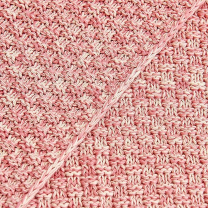 Longhui bedding Dusty Pink Knitted Throw Blanket for Couch, Soft, Cozy Machine Washable 100% Cotton Sofa Knit Blankets, 60 x 80 Inches Oversized, Pink and White Color, Laundry Bag Included